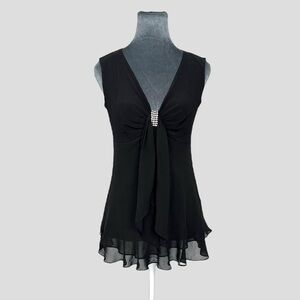 Vintage Y2K black chiffon rhinestone babydoll going out top R&M Richards 6